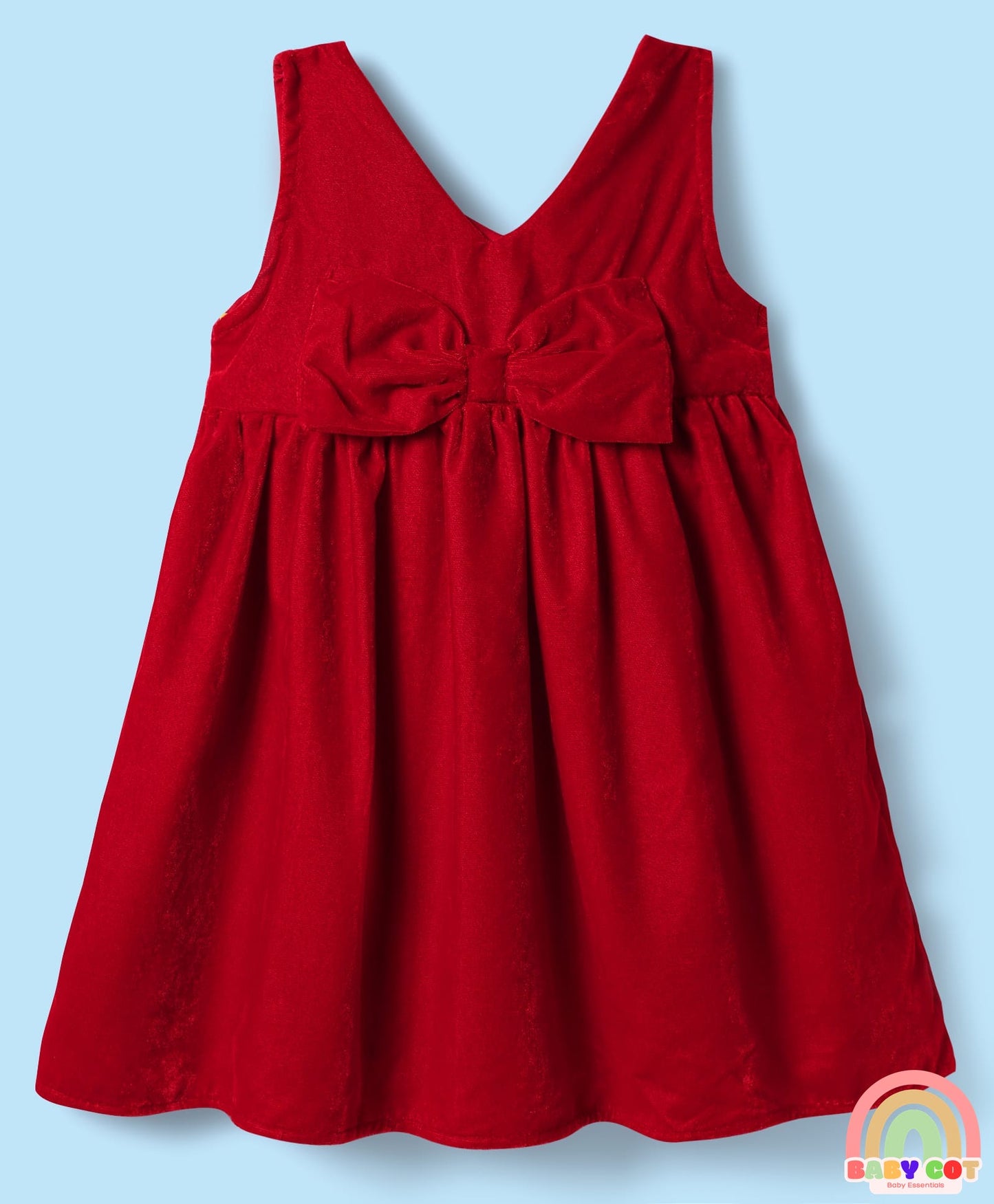 Cotton Knit Frock & Full Balloon Sleeves Inner Tee With Bow Applique - Red & White