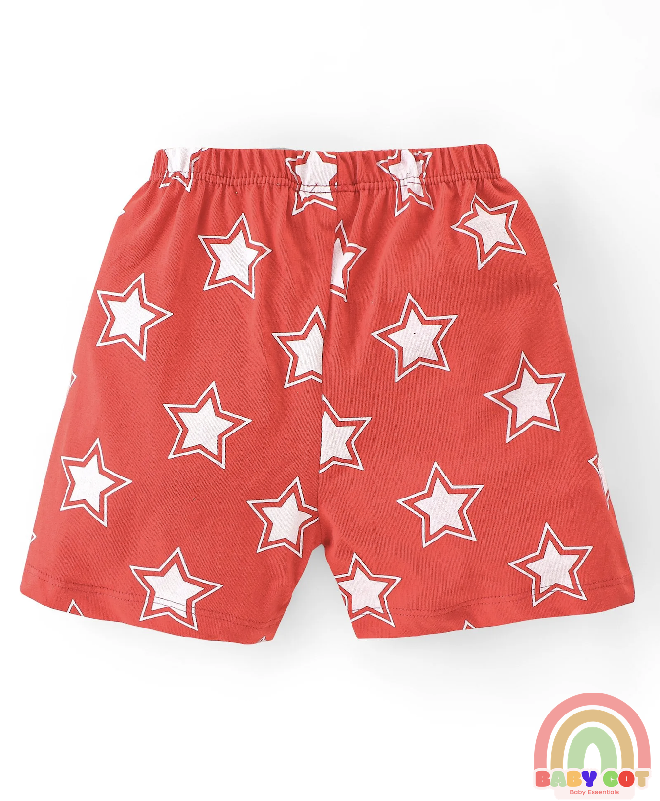 Cotton Knit Single Jersey Shorts With Stars & Teddy Bear Print Pack Of 3 - Yellow Blue & Red