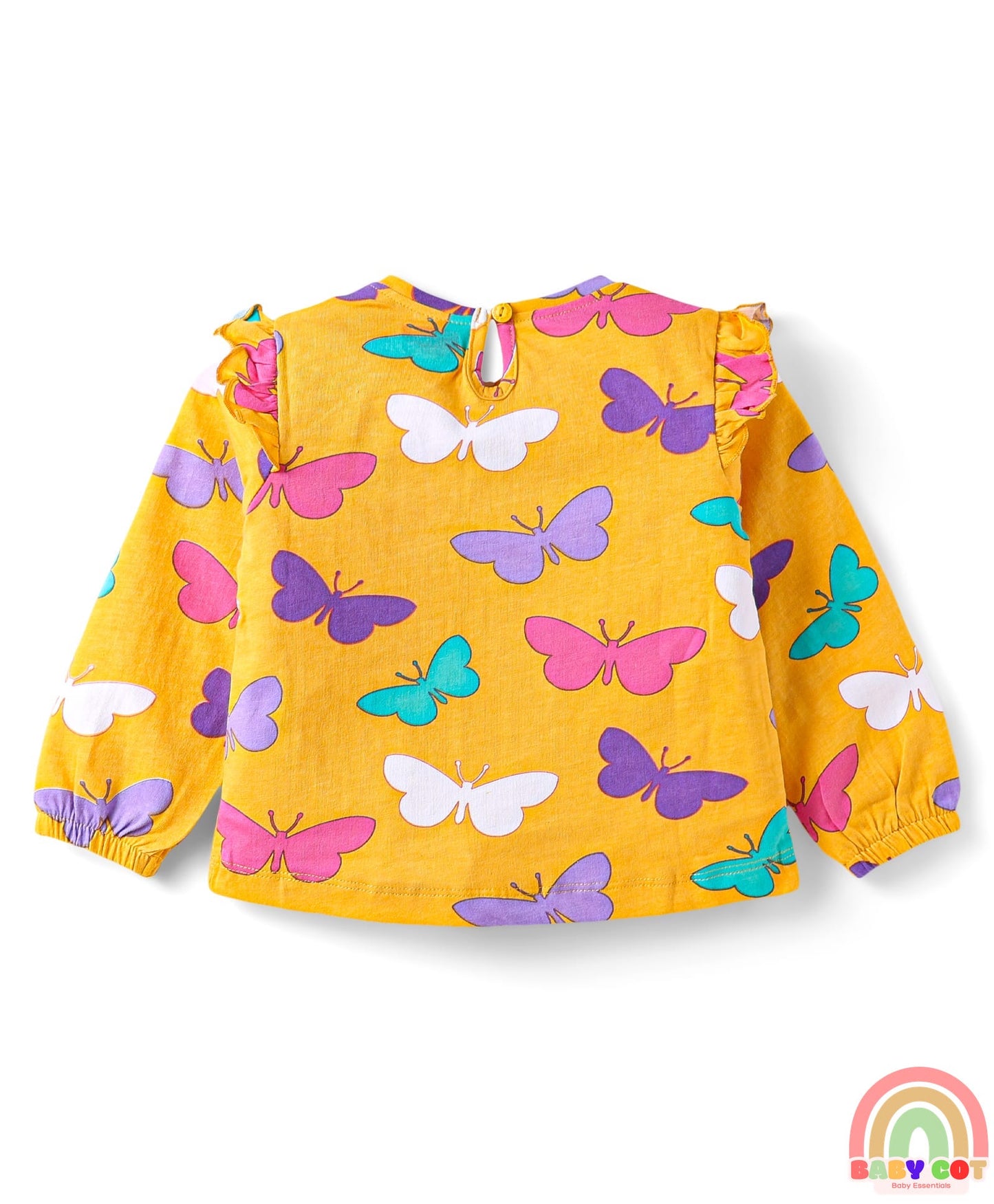 Cotton Knit Full Sleeves T-Shirts With Heart & Butterfly Print Pack Of 3 - Pink & Purple