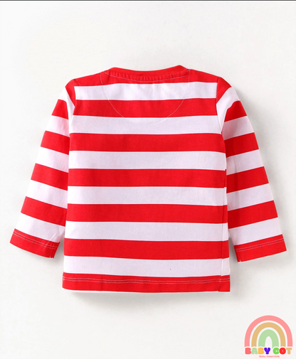 Cotton Knit Full Sleeves T-Shirts With Stripes Text & Animal Print Pack Of 7 - Blue Yellow Orange