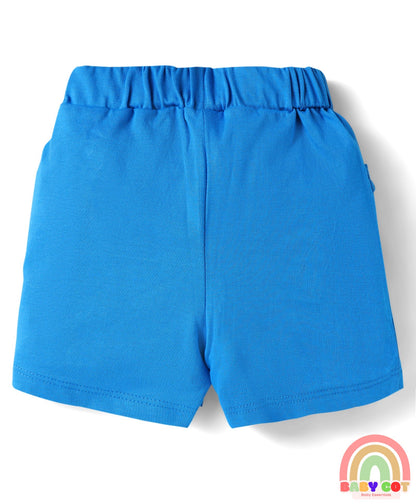 Cotton Knit Mid Thigh Lenght Shorts with Floral Print & Bow Applique Pack of 3 - Blue White & Dark Pink