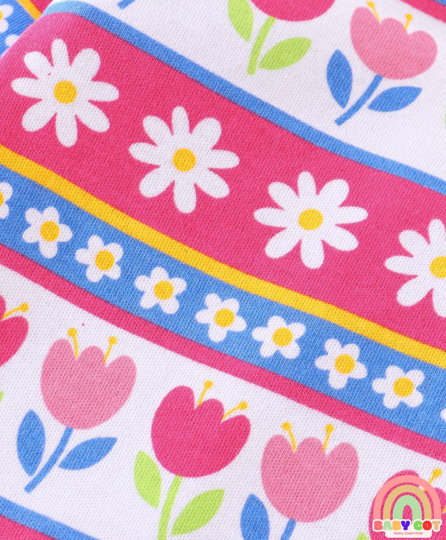 100% Cotton Knit Full Sleeves Floral Printed Romper Pack of 2 - Pink