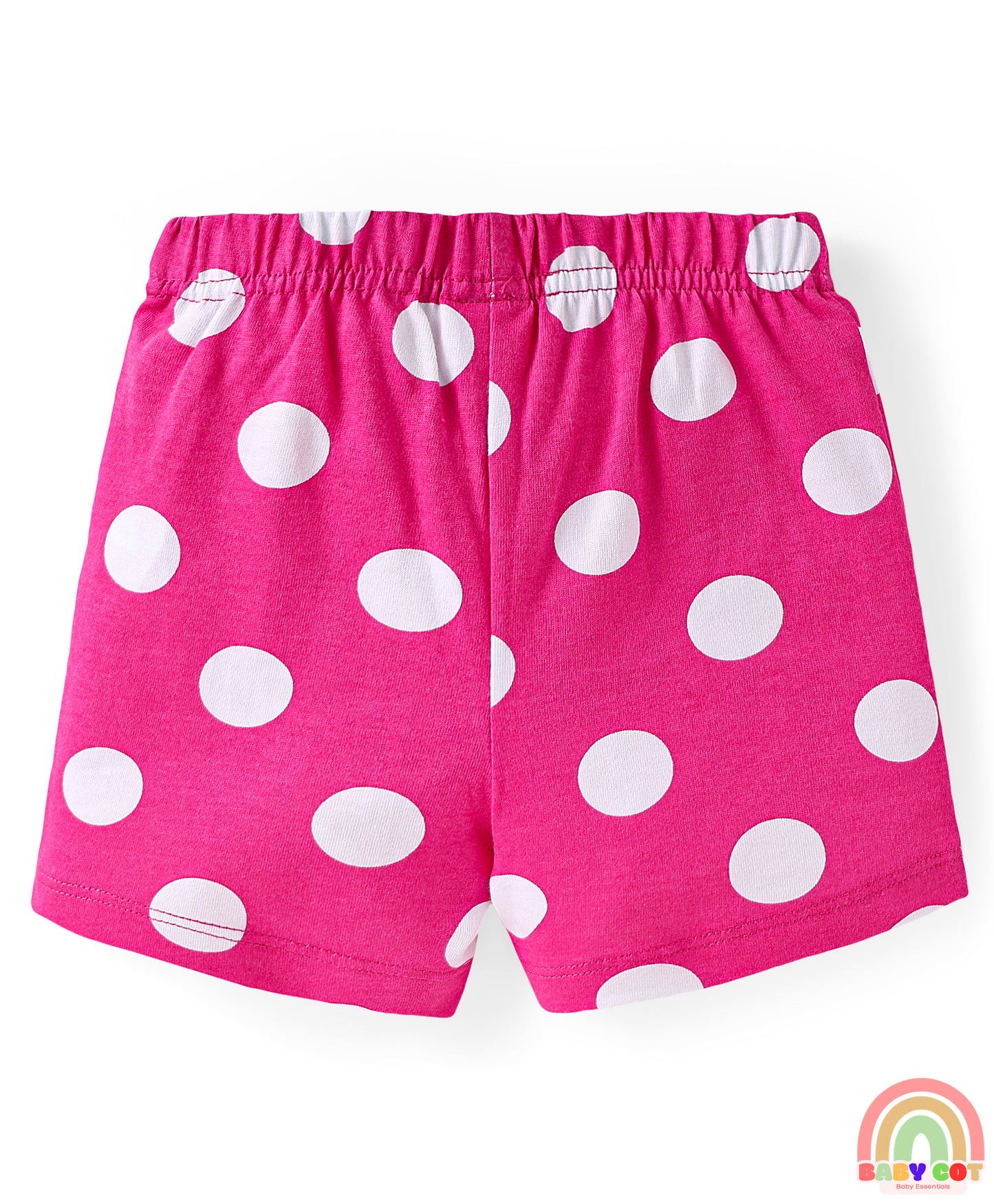 Cotton Single Jersey Knit Mid Thigh Shorts With Floral & Polka Dot Print Pack of 3 - Pink Navy & Yellow
