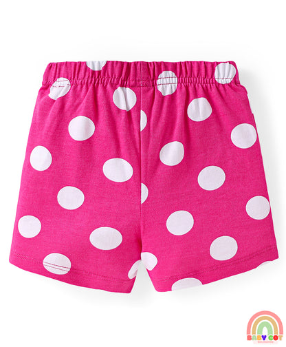 Cotton Single Jersey Knit Mid Thigh Shorts With Floral & Polka Dot Print Pack of 3 - Pink Navy & Yellow