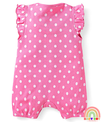 100% Cotton Knit Frill Sleeves Romper with Polka Dots & Floral Print Pack of 2 - Pink & White