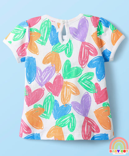 100% Cotton Knit Half Sleeves T-Shirts With Polka Dots Heart & Enjoy The Day Text Print Pack of 3 - Pink & White