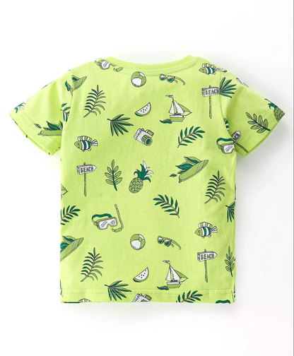 Cotton Knit Half Sleeves T-Shirts Tropical Graphic Print Pack of 3 - Blue & Green