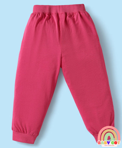 100% Cotton Knit Half Sleeves Floral Printed T-Shirt & Lounge Pant Set - White & Dark Pink