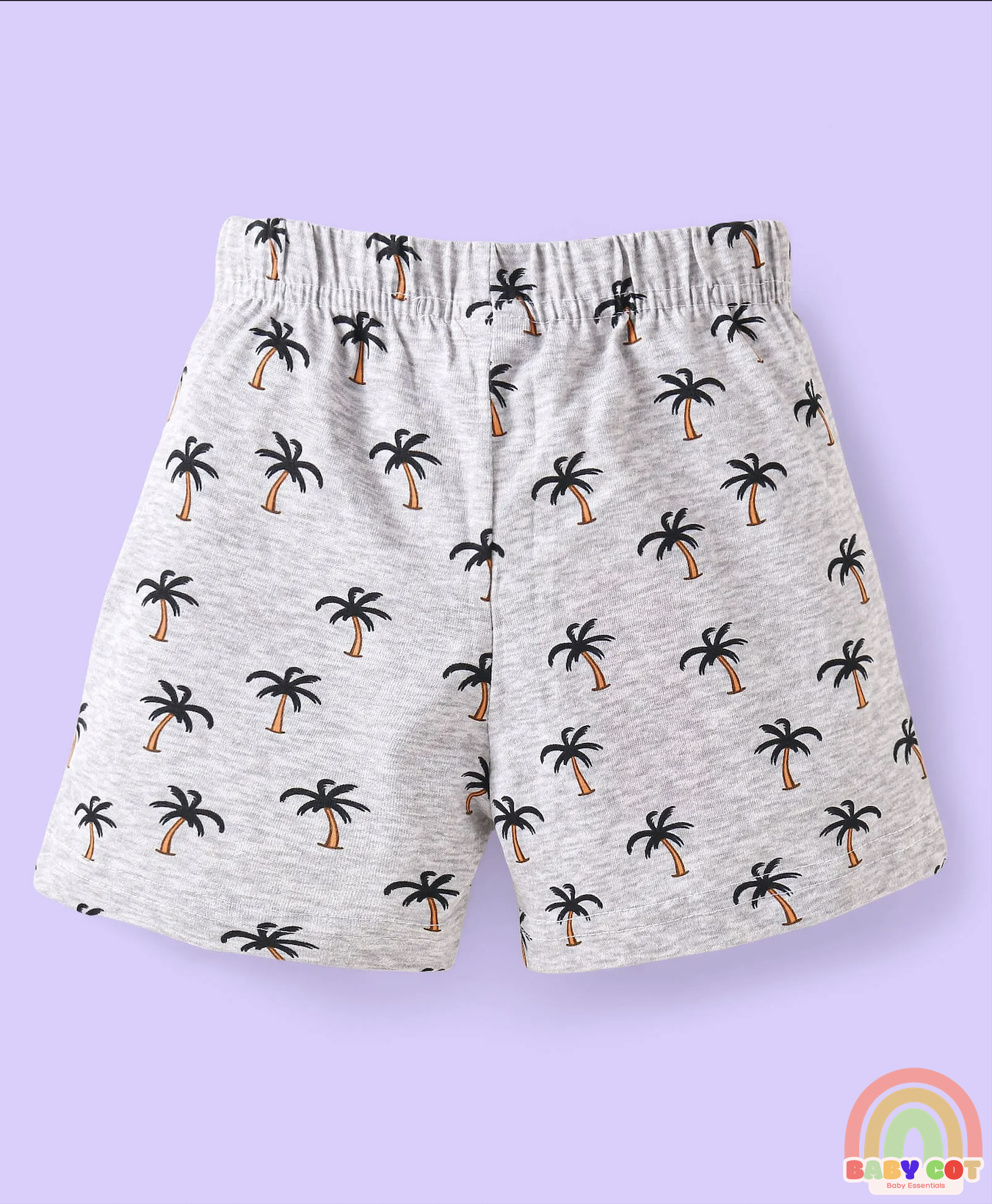 Single Jersey Knit Mid Thigh Shorts with Tropical & Text Print Pack of 3 - Black & Grey