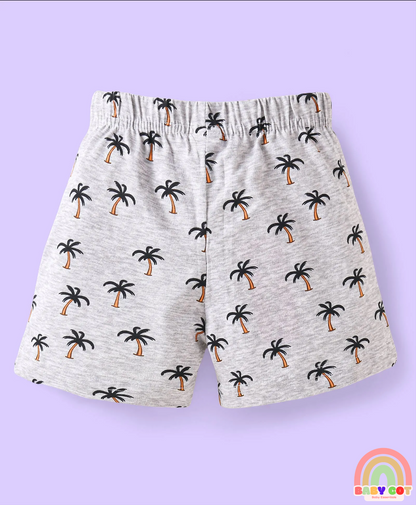 Single Jersey Knit Mid Thigh Shorts with Tropical & Text Print Pack of 3 - Black & Grey
