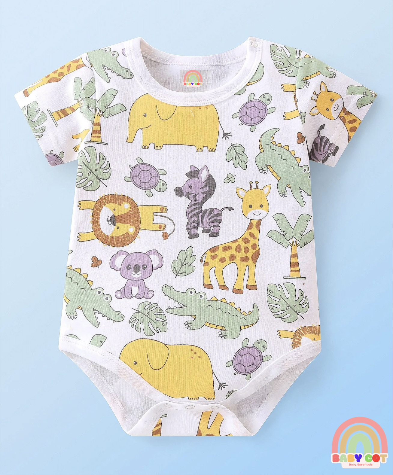 100% Cotton Knit Half Sleeves Onesies Animal Print Pack of 3 - Multicolour
