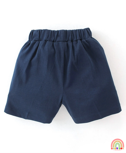100% Cotton Knit Half Sleeves T-Shirt & Shorts With Panda Print - Navy Blue