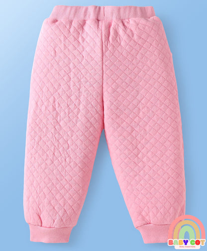 100% Cotton Solid Dyed Full Sleeves Top & Legging Set with Floral Applique & Frill Detailing- White & Pink