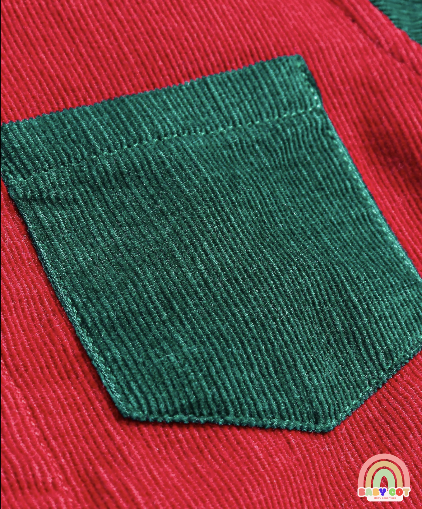Full Sleeves Color Blocked Corduroy Shirt - Red Navy & Green