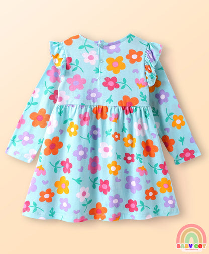 Single Jersey Knit Full Sleeves Frock With Winnie The Pooh Graphics & Frill Detailing Pack of 2 - Dark Pink & Light Blue