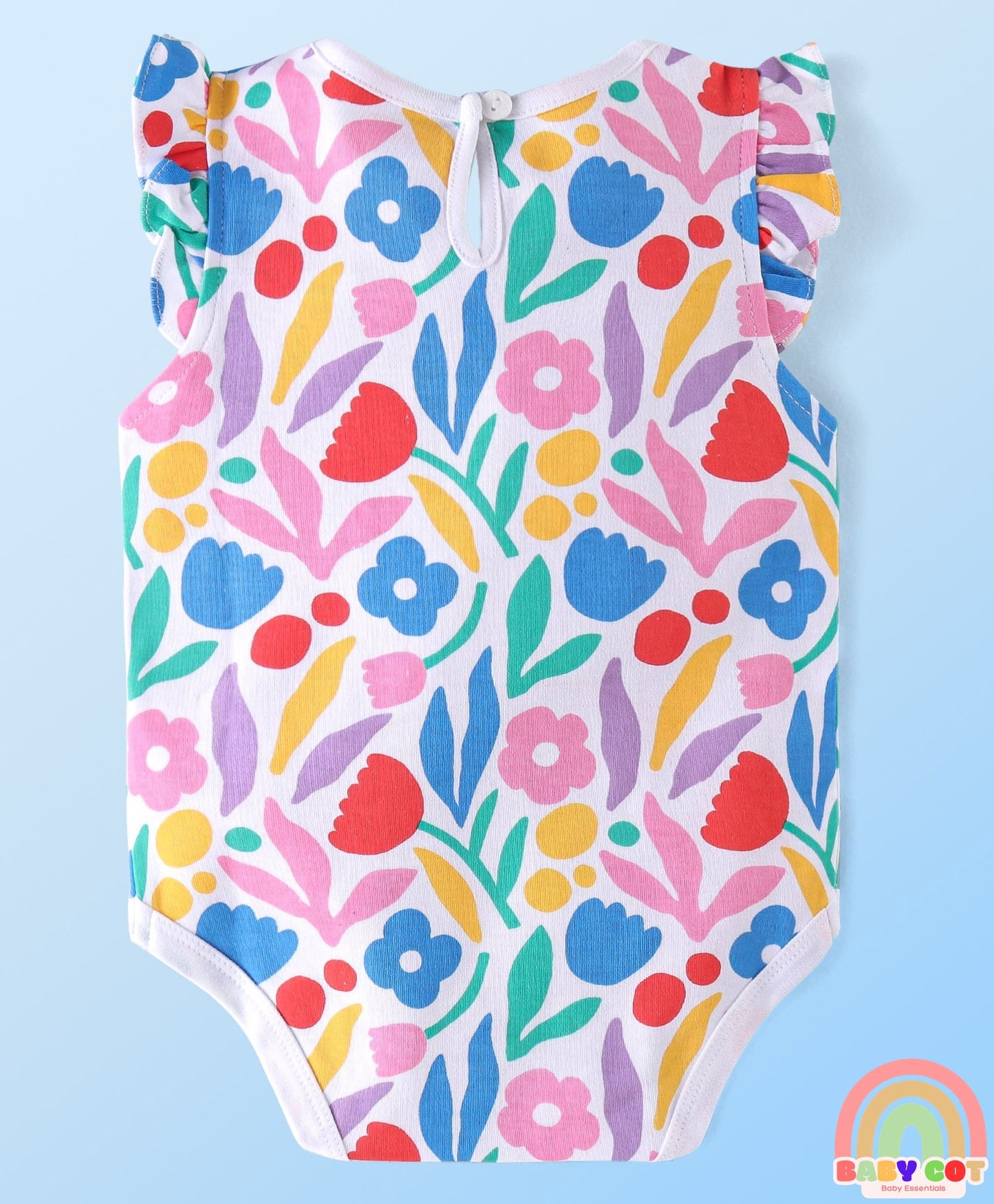 100% Cotton Knit Frill Sleeves Floral & Polka Dots Printed Onesies Pack of 2 - Multicolour