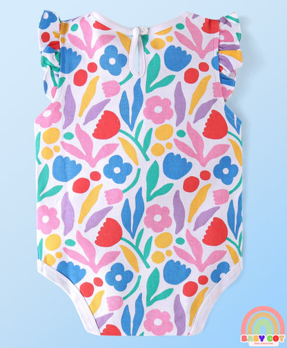 100% Cotton Knit Frill Sleeves Floral & Polka Dots Printed Onesies Pack of 2 - Multicolour