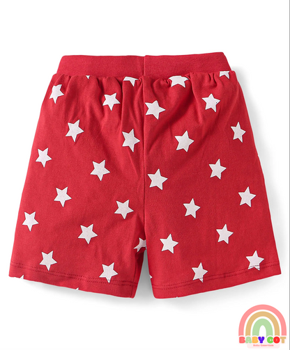 Cotton Knit Shorts with Stars Print & Stripes Pack of 3 - Yellow Red & Navy Blue