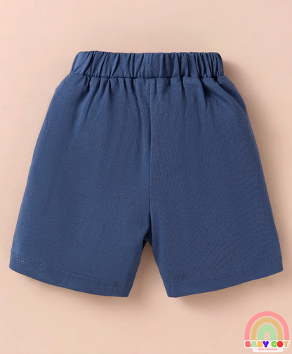 Sinker Knit Half Sleeves T-Shirt & Shorts Set With Panda Print - Light Blue