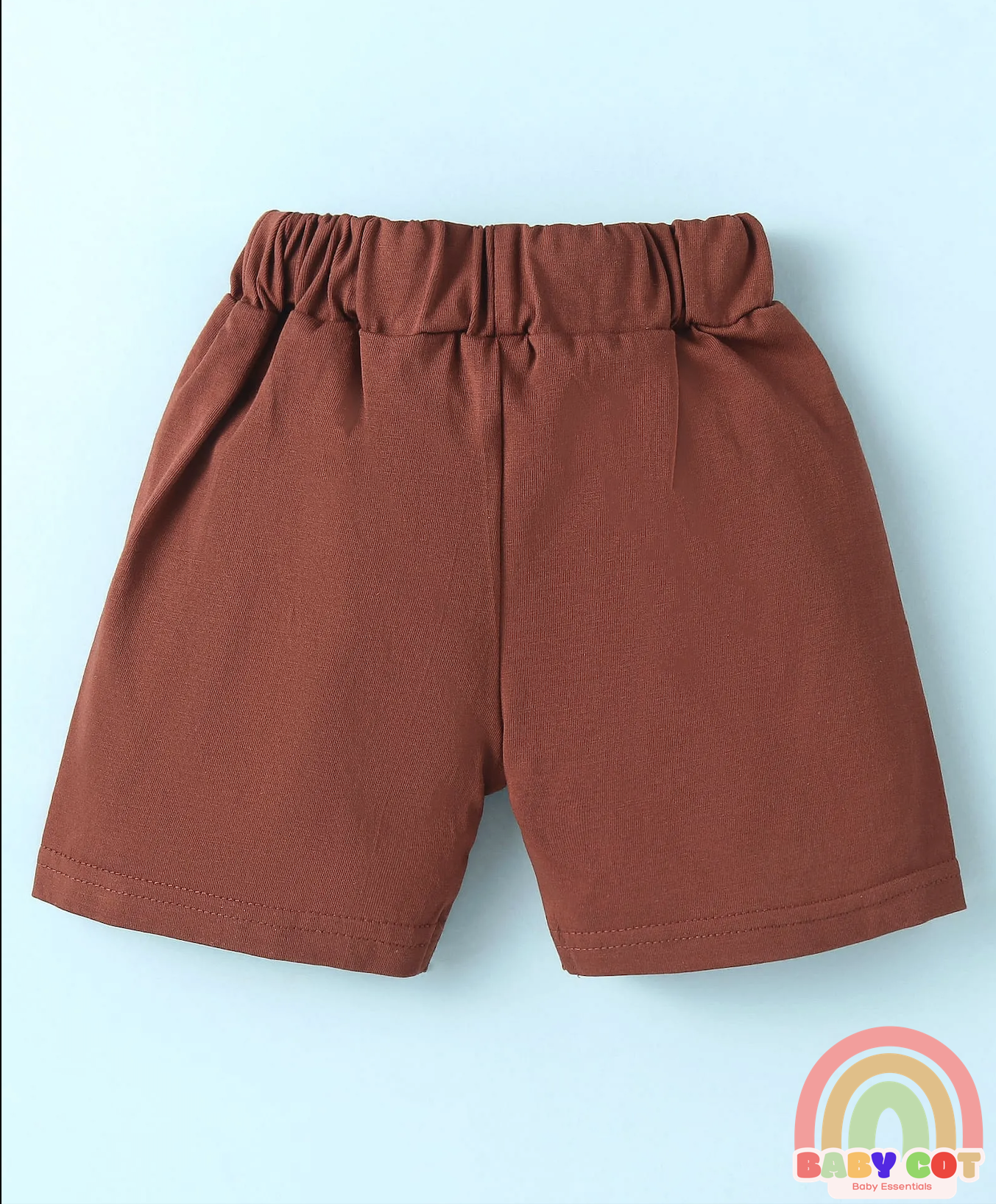 Sinker Knit Half Sleeves T-Shirt & Shorts Set with Jungle Theme Print - Brown