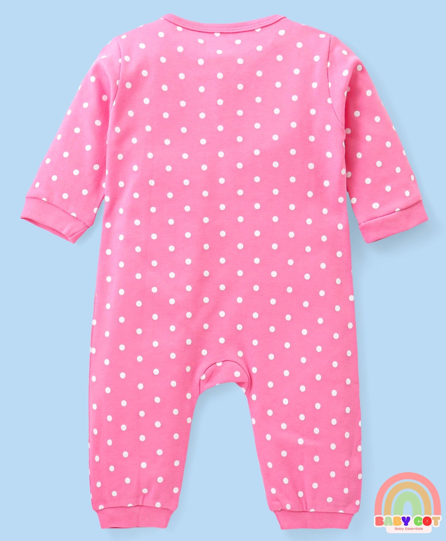 100% Cotton Knit Full Sleeves Rompers with Polka Dots & Bear Print Pack of 2 - Pink & White