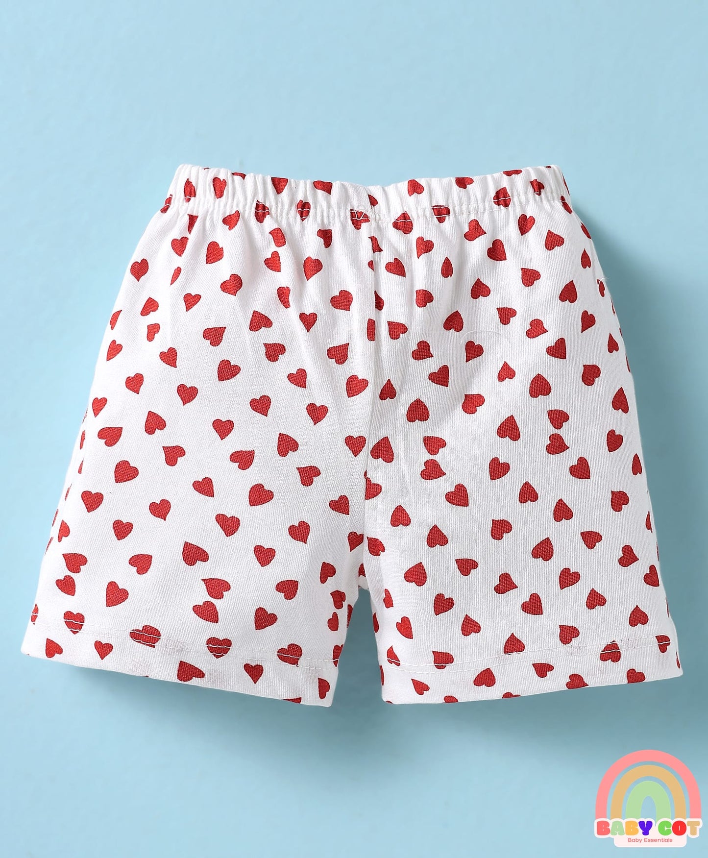 Single Jersey Knit Knee Length Shorts With Hearts & Floral Print Pack Of 3 - Red Pink & White