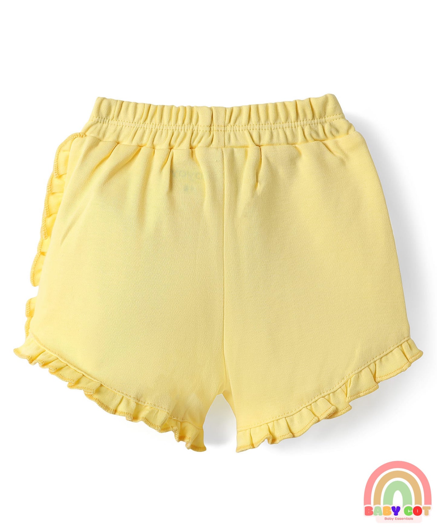 100% Cotton Interlock Knit Shorts with Eco Jiva Finish Floral Print & Bow Applique Pack of 3 - Dark Pink Yellow & Lavender