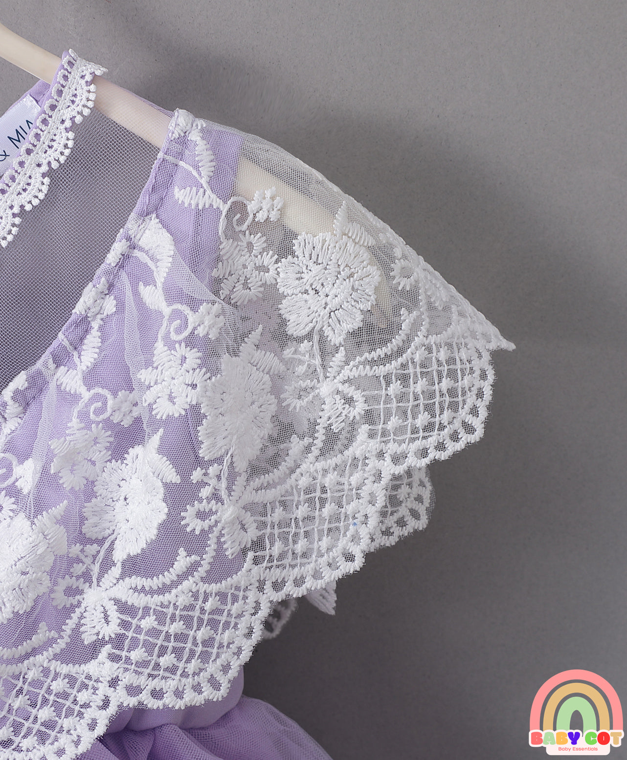 Sleeveless Mesh Frock with Floral Corsage - Purple