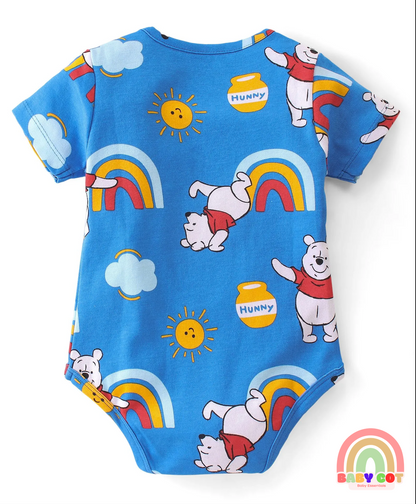Cotton Interlock Knit Half Sleeves Onesies with Winnie The Pooh Graphics Pack of 3 - Multicolour