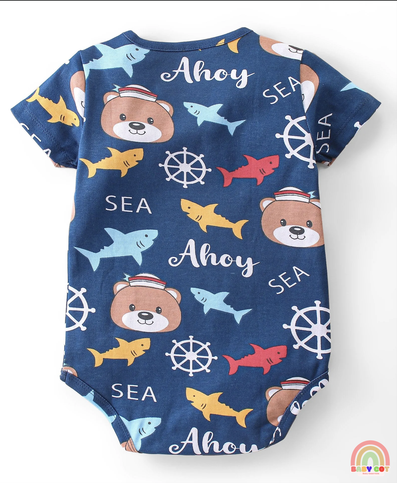 100% Cotton Knit Half Sleeves Striped & Bear Printed Onesies Pack of 3 - Multicolour
