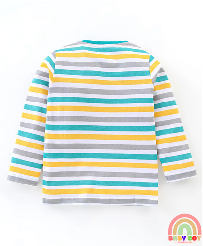 Cotton Knit Full Sleeves T-Shirt Stripes & Fox Graphics Pack of 3 - Yellow White & Green