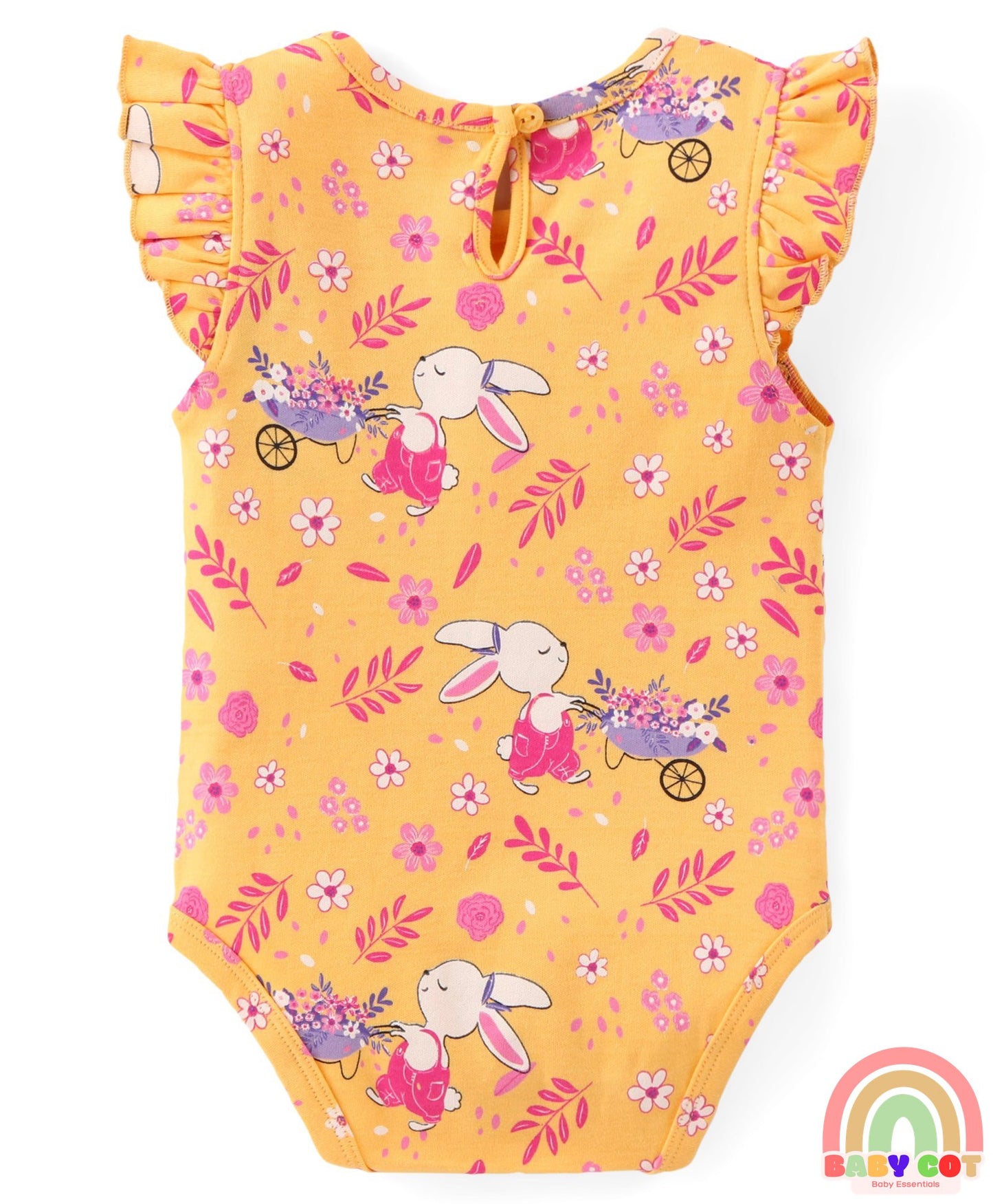100% Cotton Knit Frill Sleeves Onesies with Floral & Polka Dot Print Pack of 3 - Multicolour