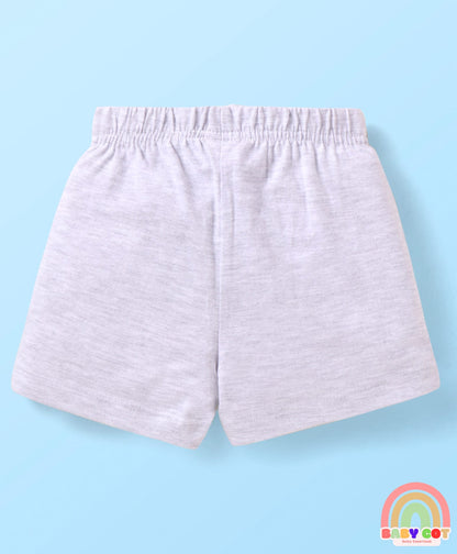 Cotton Knit Mid Thigh Shorts with Floral & Polka Dot Print & Bow Applique Pack of 3 - Pink & Grey