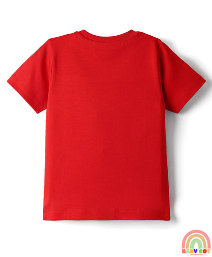 Interlock Knit Half Sleeves T-Shirts with Text Print Pack of 2 - Red & Light Green
