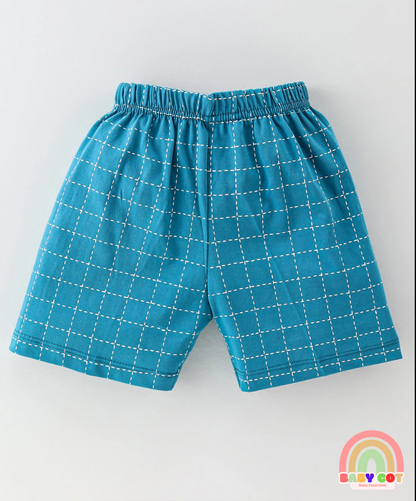 100% Cotton Knit Half Sleeves T-Shirt & Shorts Set with Text Print - Blue