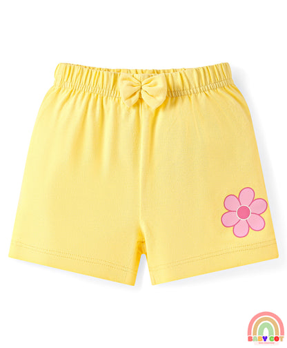 Cotton Single Jersey Knit Mid Thigh Shorts With Floral & Polka Dot Print Pack of 3 - Pink Navy & Yellow