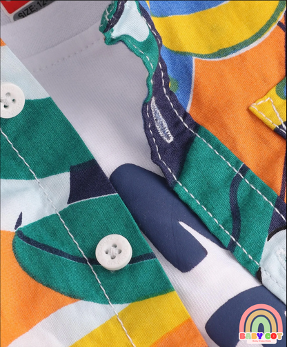 otton Woven Full Sleeves Jungle Theme Printed Shirt with Inner T-Shirt - Multicolor