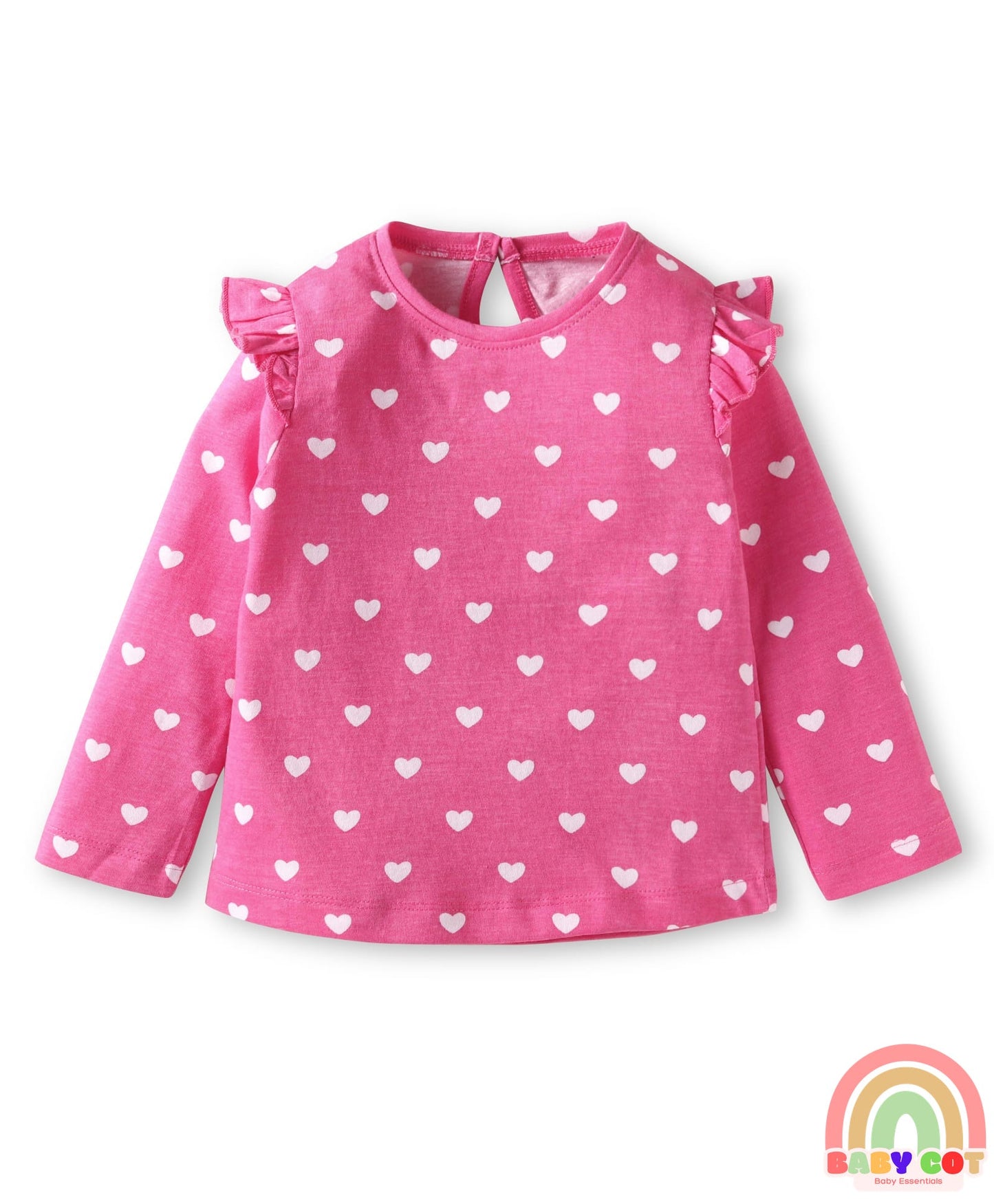 Cotton Knit Full Sleeves T-Shirts With Heart & Floral Print Pack of 3 - Orange Dark Pink & Light Pink