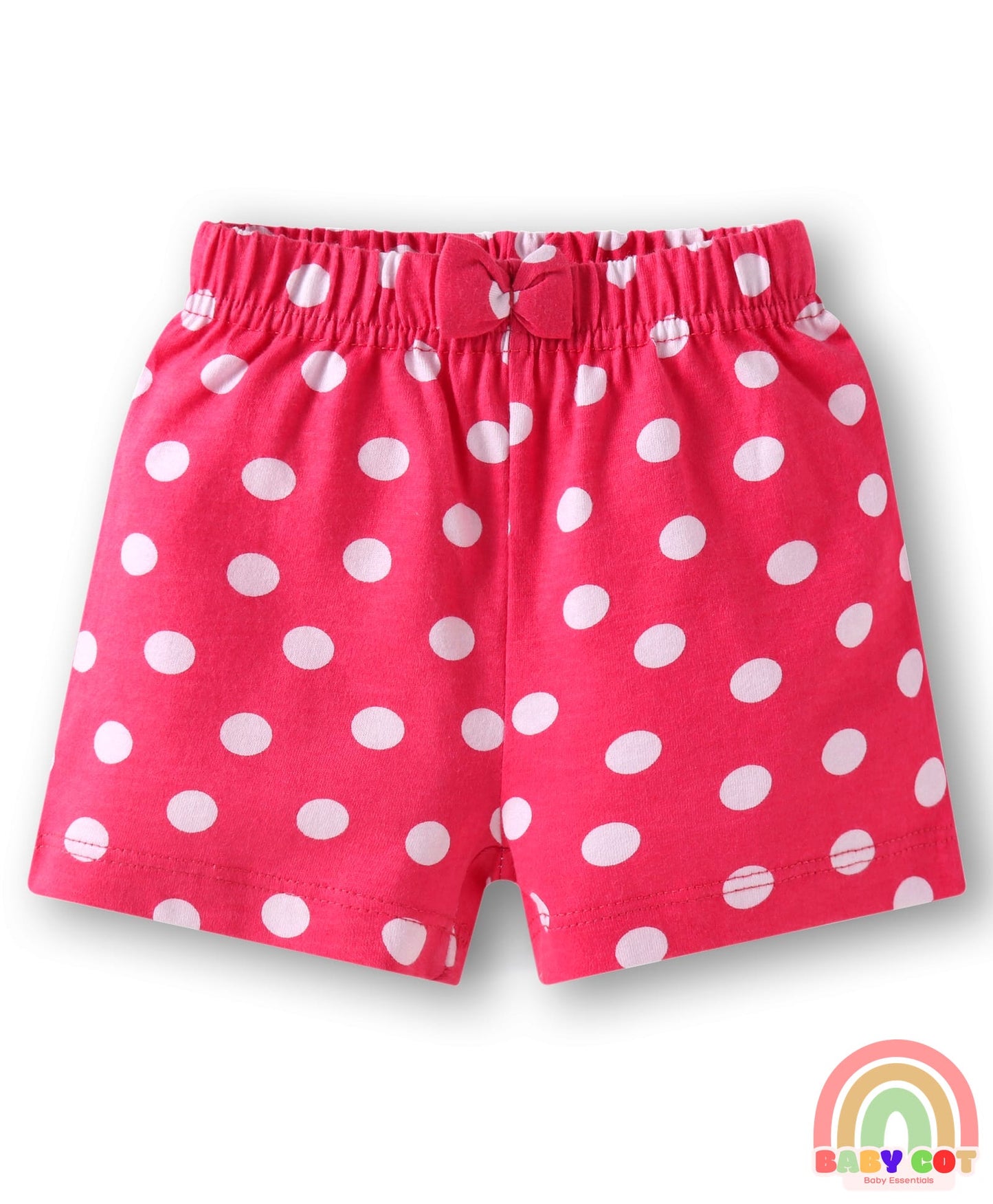 Cotton Knit Mid Thigh Polka Dots & Floral Printed Shorts with Bow Applique Pack of 3 - Navy Blue Pink & Orange
