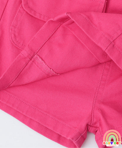 Denim Washed Skorts with Pockets - Dark Pink