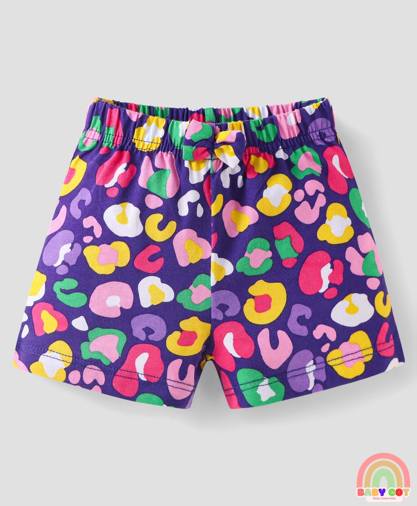 Single Jersey Knit Mid Thigh Bow Applique Shorts with Polka Dots & Hearts Print Pack of 3 - Pink Yellow & Purple