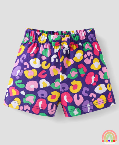 Single Jersey Knit Mid Thigh Bow Applique Shorts with Polka Dots & Hearts Print Pack of 3 - Pink Yellow & Purple