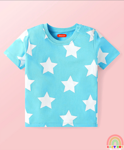 Cotton Knit Half Sleeves T-Shirts with Stripes & Star Print Pack of 5 - Blue Red & Yellow