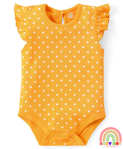100% Cotton Knit Frill Sleeves Onesies with Floral & Polka Dots Print Pack of 3 - Pink Yellow & Purple