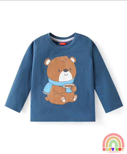 Cotton Knit Full Sleeves T-Shirt with Animal Print Pack of 3 - Blue Green & Orange