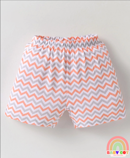 Single Jersey Knit Knee Length Shorts With Animal Print Pack of 3 - Light Blue Red & Green