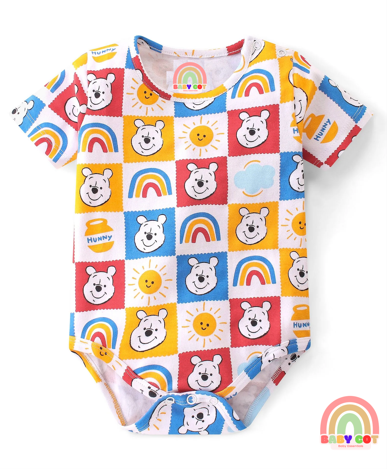 Cotton Interlock Knit Half Sleeves Onesies with Winnie The Pooh Graphics Pack of 3 - Multicolour