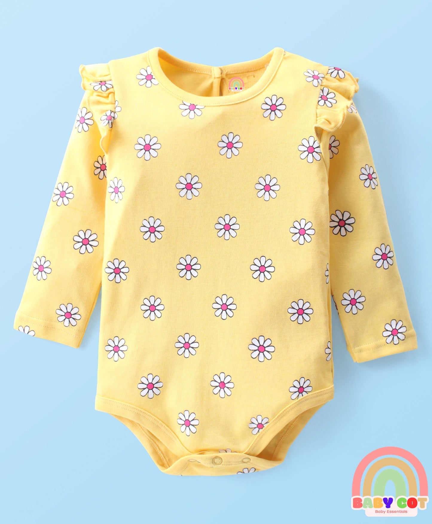 100% Cotton Full Sleeves Onesies with Frill Detailing Floral & Text Print Pack of 3 - Multicolour