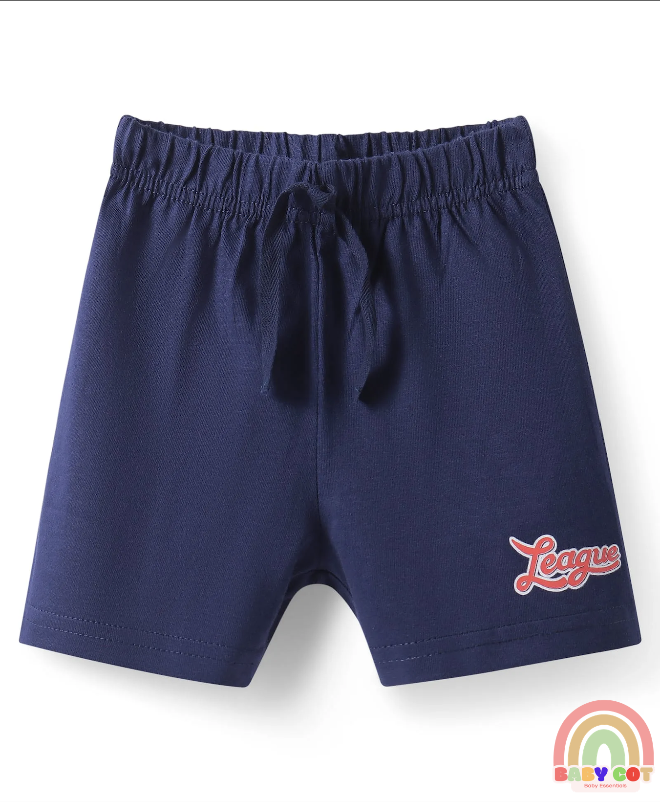 Single Jersey Knit Mid Thigh Shorts With Text Print Pack of 3 - Red Light & Navy Blue
