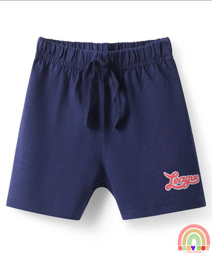 Single Jersey Knit Mid Thigh Shorts With Text Print Pack of 3 - Red Light & Navy Blue